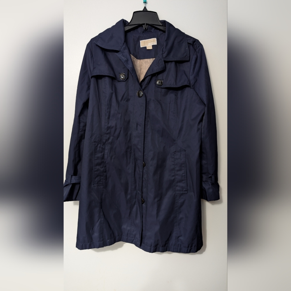 MICHAEL Michael Kors XL Navy Blue Trench Rain Coat MK Logo Lining
